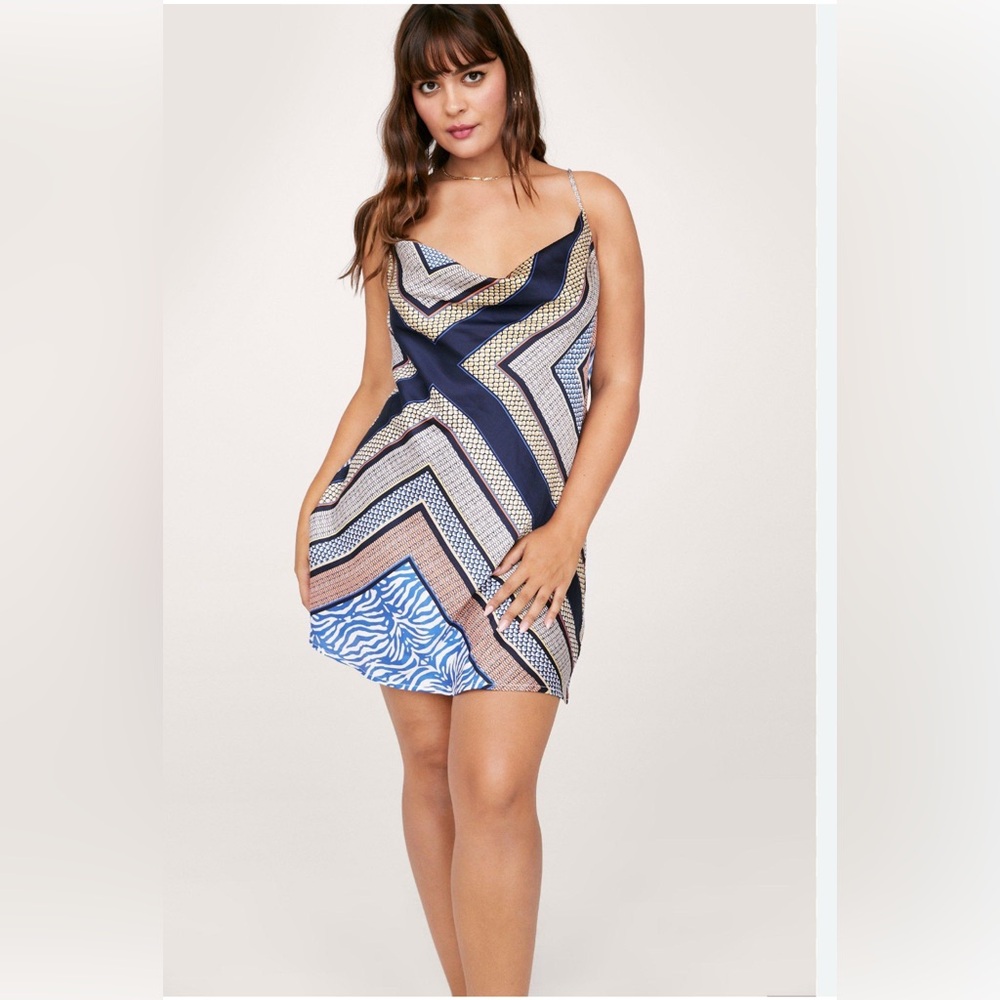 Nasty Gal Geometric Patterned Dress in Blue and Cream